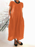 Loose Solid Color Large Size Cotton and Linen Dress