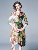 Irregular Floral Print Royal Court Midi Dress
