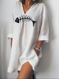Loose Fashion Fishbone Print T-shirt Dress