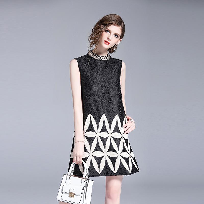 Fashion Sleeveless Collar Jacquard Mini Dress