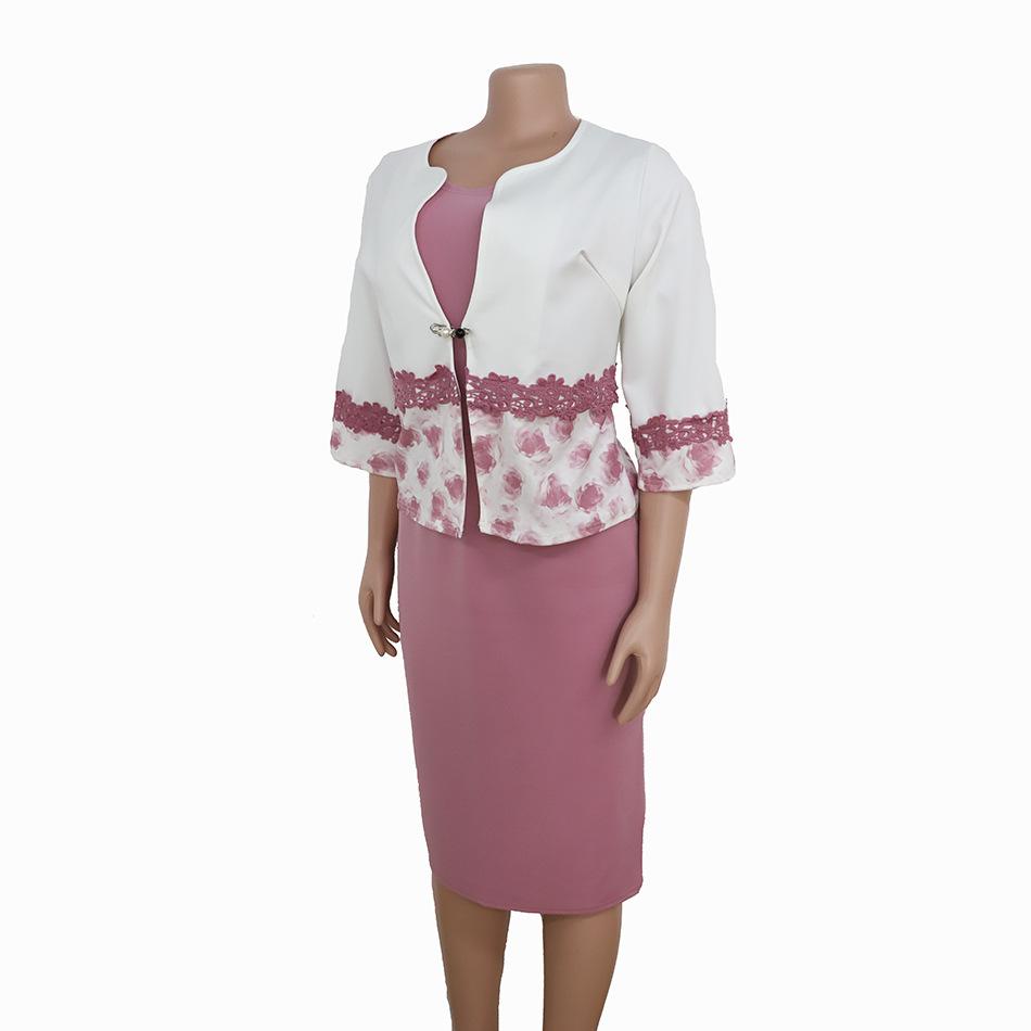 Fashion O-neck Printed Coat Dress Set XL-5XL