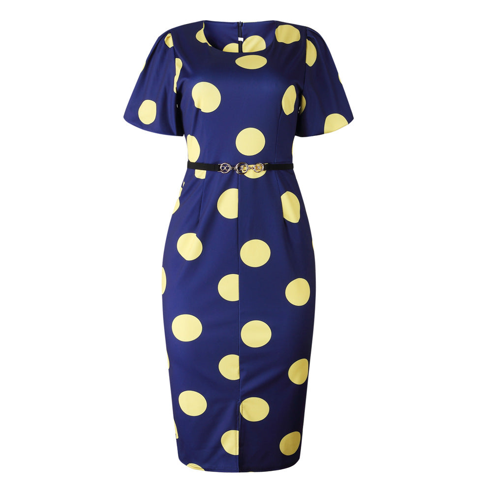 Plus Size Polka Dot OL Style Midi Dress M-2XL