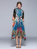 Fashion Print Slim Mid-length Long Irregular Dress