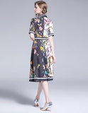 Fashion Print Short Sleeve Slim Midi Dress