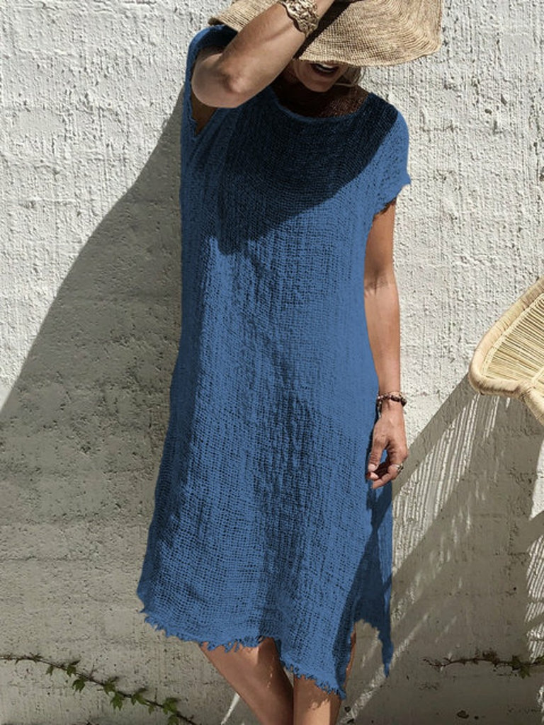 Irregular Solid Color Short Sleeve Dress