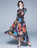 Fashion V Neck Long Sleeves Floral Print Maxi Dress