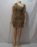 Leopard Print Irregular Collar Plus Size Dress L-4XL