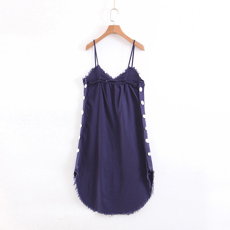 Sleeveless Buttons Boho Split Cotton Linen Dress