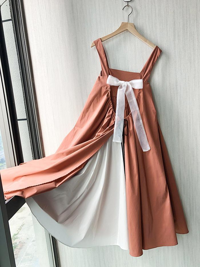 Orange Pink Backless A-lined High Waist Sleeveless Dress