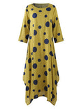 Polka Dot Yellow Cotton Linen Maxi Dress