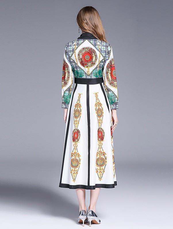 Floral Printed Long-sleeve Midi Dress