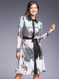Fashion Lapel Long Sleeves Loose Midi dress