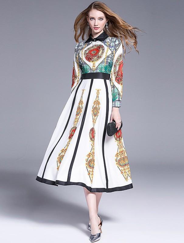 Floral Printed Long-sleeve Midi Dress