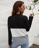 Three-color V-neck stitching long-sleeved sweater top