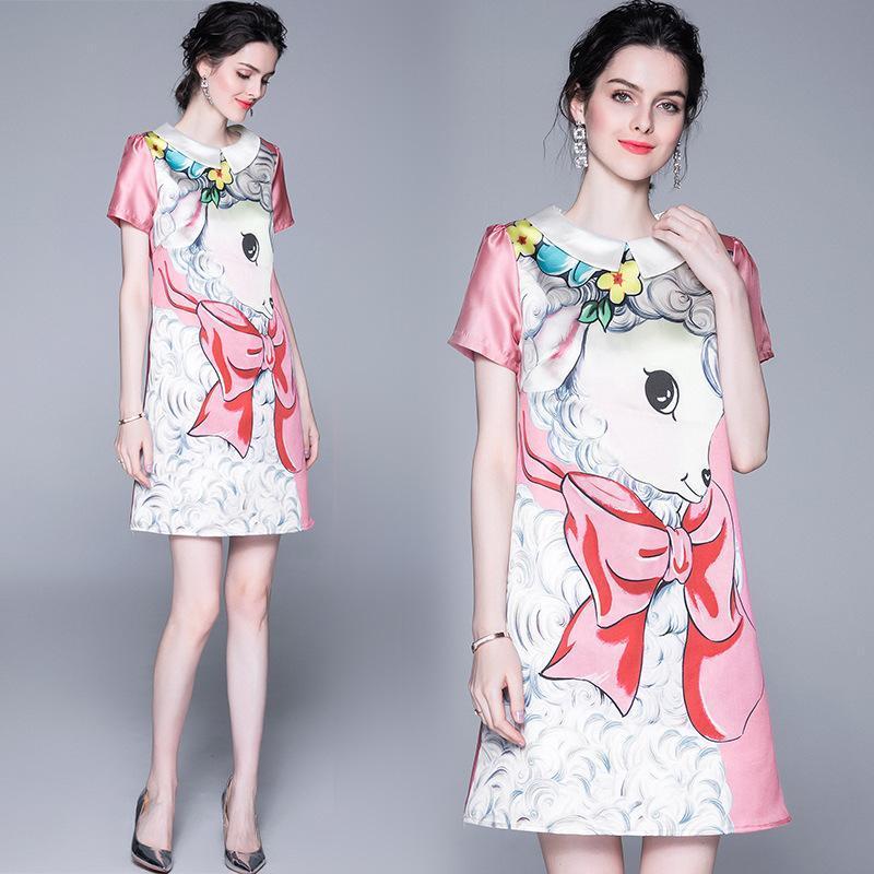 Sweet Print A-line Skirt Loose Doll Collar Dress