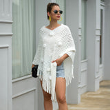 Fringed Cloak Shawl Wrap Solid Color Sweater