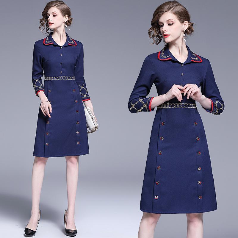 New Embroidered Retro Fashion Slim Midi Skirt Dress
