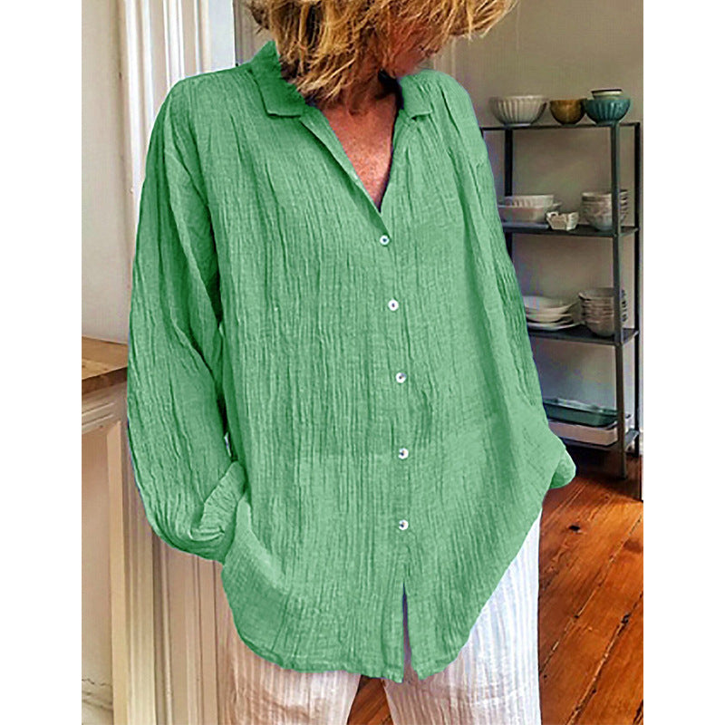 Casual Long Sleeve Pleated Blouses