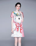 Sweet Print A-line Skirt Loose Doll Collar Dress