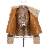 Fashion fur patchwork Pu leather short coats