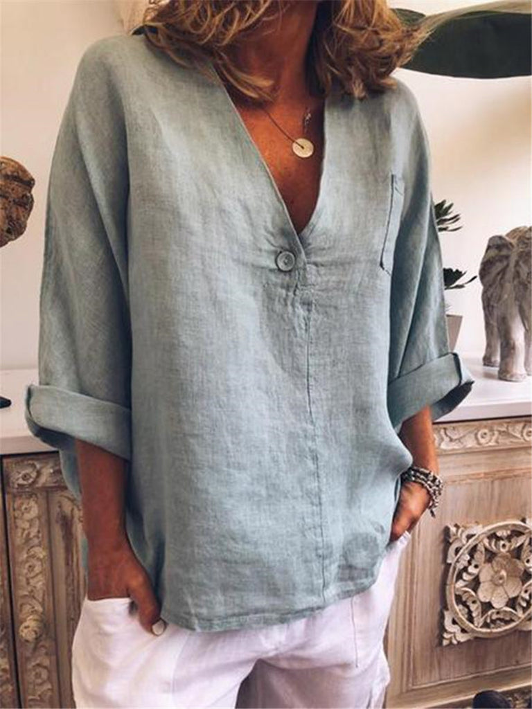 V Neck Long Sleeves Casual Blouses