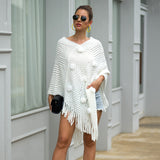 Fringed Cloak Shawl Wrap Solid Color Sweater