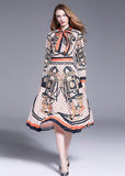 Vintage Print Fashion Versatile Slim Long Dress