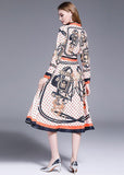 Vintage Print Fashion Versatile Slim Long Dress