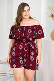 Off-the-shoulder Ruffled Plus Size Printed Jumpsuit  XL-4XL
