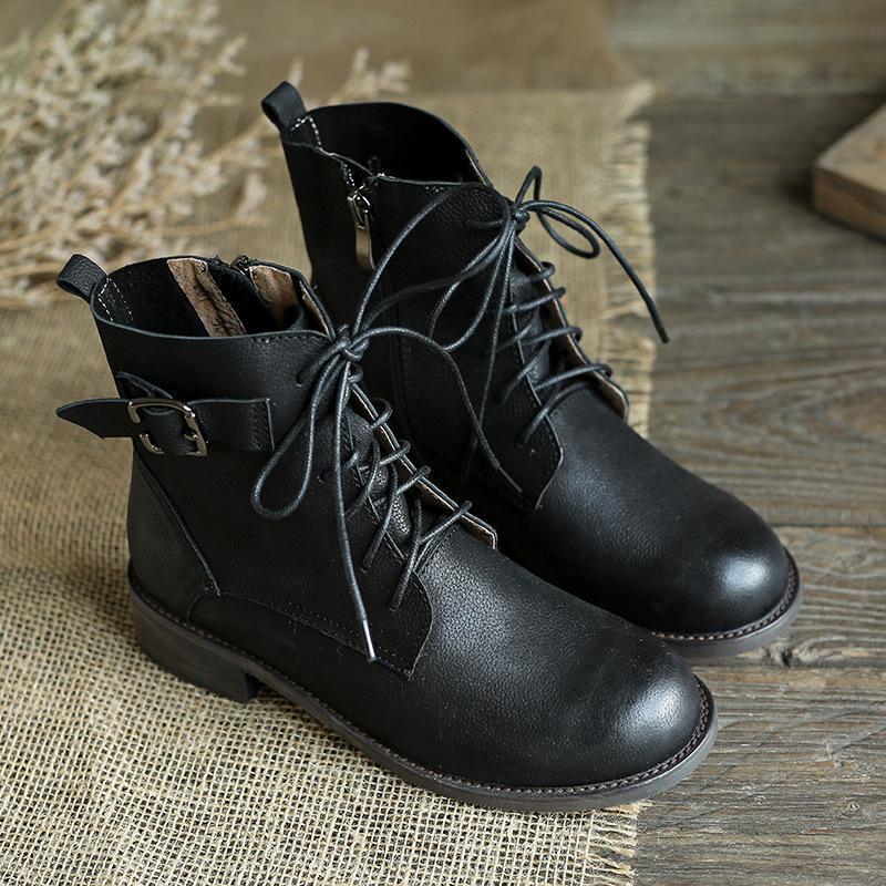 Middle tube layer leather Martin boots_black