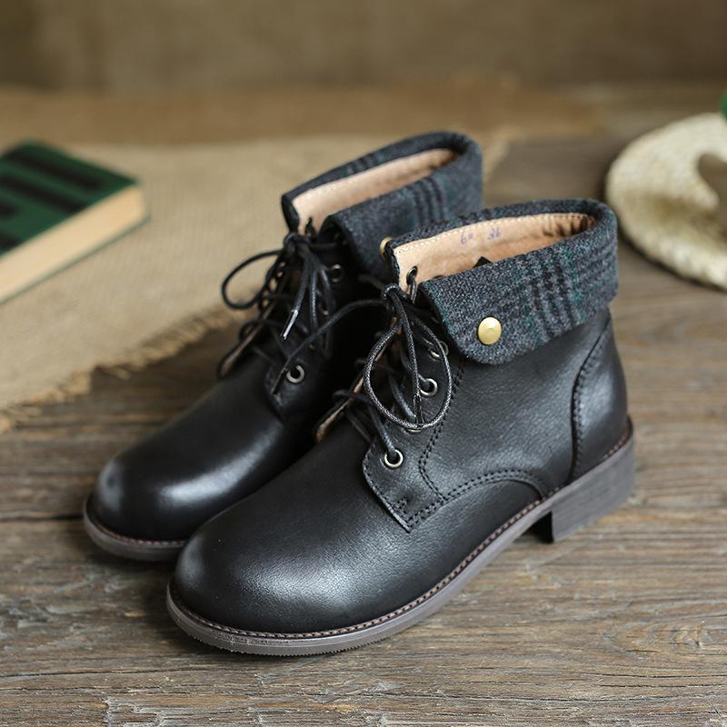 British style leather round head with retro Martin boots_black
