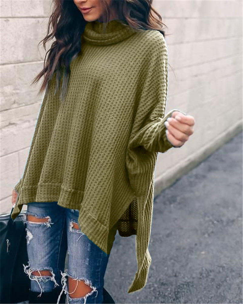 Fashion High Collar Long Sleeve Irregular Sweater
