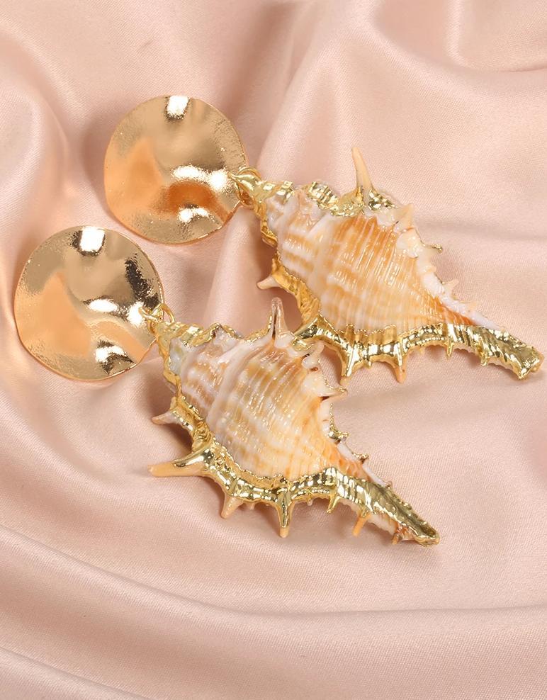 Bohemian Natural Gold-plated Conch  Beach Wind Earrings