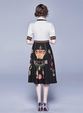 Lapel Short-sleeved Printed Slim Mid-length Dress