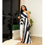 Fashion Striped Slim Shoulder Nightclub Dress Tops XL-7XL