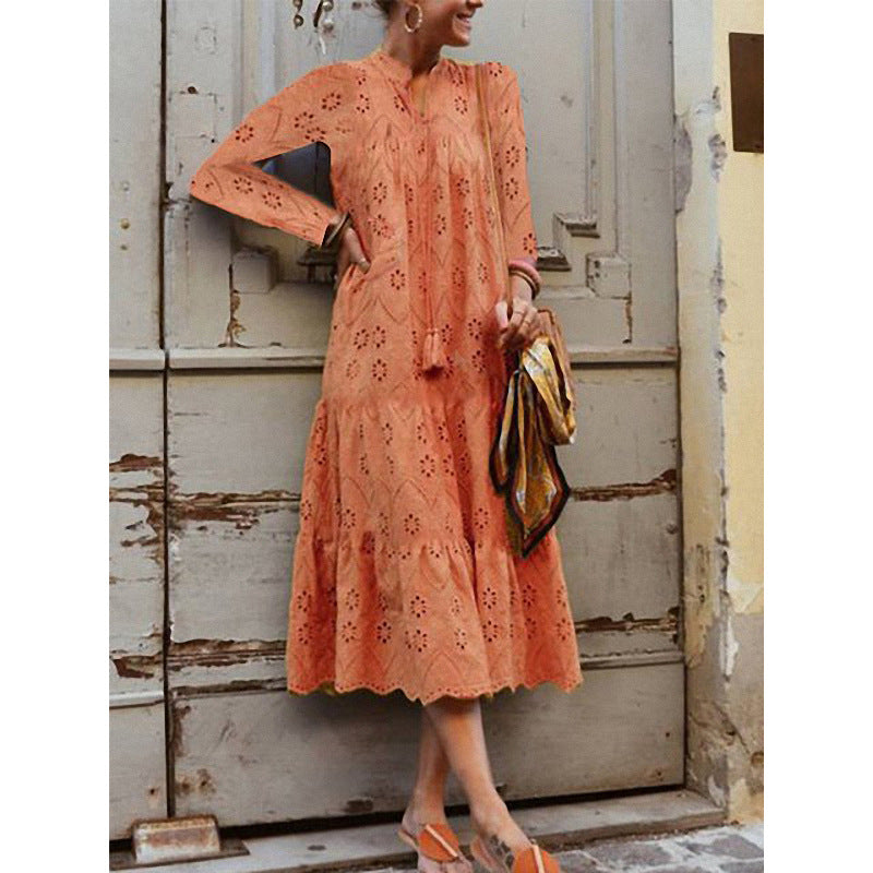 Stand Collar Long Sleeve Printed Dresses