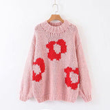 Coarse wool lazy handmade flower pullover sweater