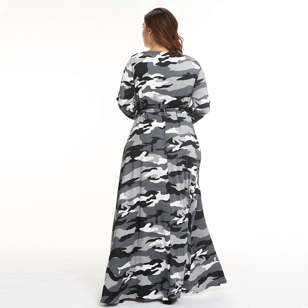 Plus Size Camo Long Sleeve Maxi Dress L-4XL
