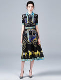 New Fashion Carriage Print Slim Midi Dress