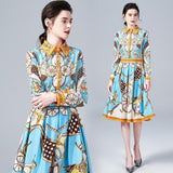 Fashion Print Long Sleeve Midi Dress