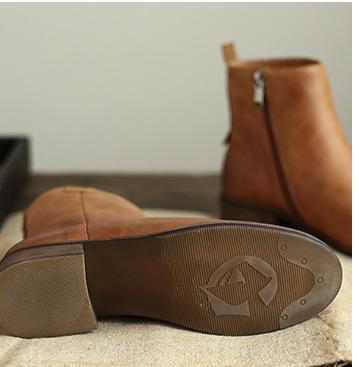 Leather retro pointed toe side zipper boots_khaki