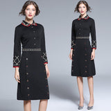 Vintage Fashion Embroidered Slim Mid-length Dress