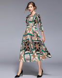 Retro Fashion Print Skirt Round Neck Dress