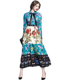 Retro Floral Print Long Sleeves Maxi Dress