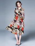 Floral Print Long Sleeve Midi Length Dress