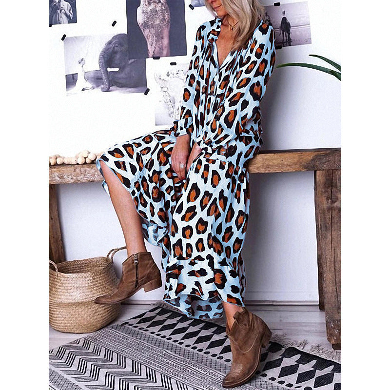 Long Sleeve Casual Leopard Print Dress