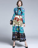 Retro Floral Print Long Sleeves Maxi Dress
