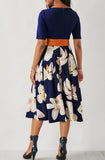 Elegant Short Sleeve O-neck Belt High Waist Printed Casual Wide Dresses S-5XL
