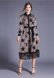 Lapel Leopard Print Long Sleeve Slim Midi Dress