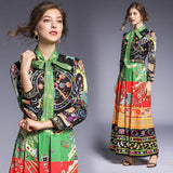 Fashion Flower Print Retro Maxi Dress